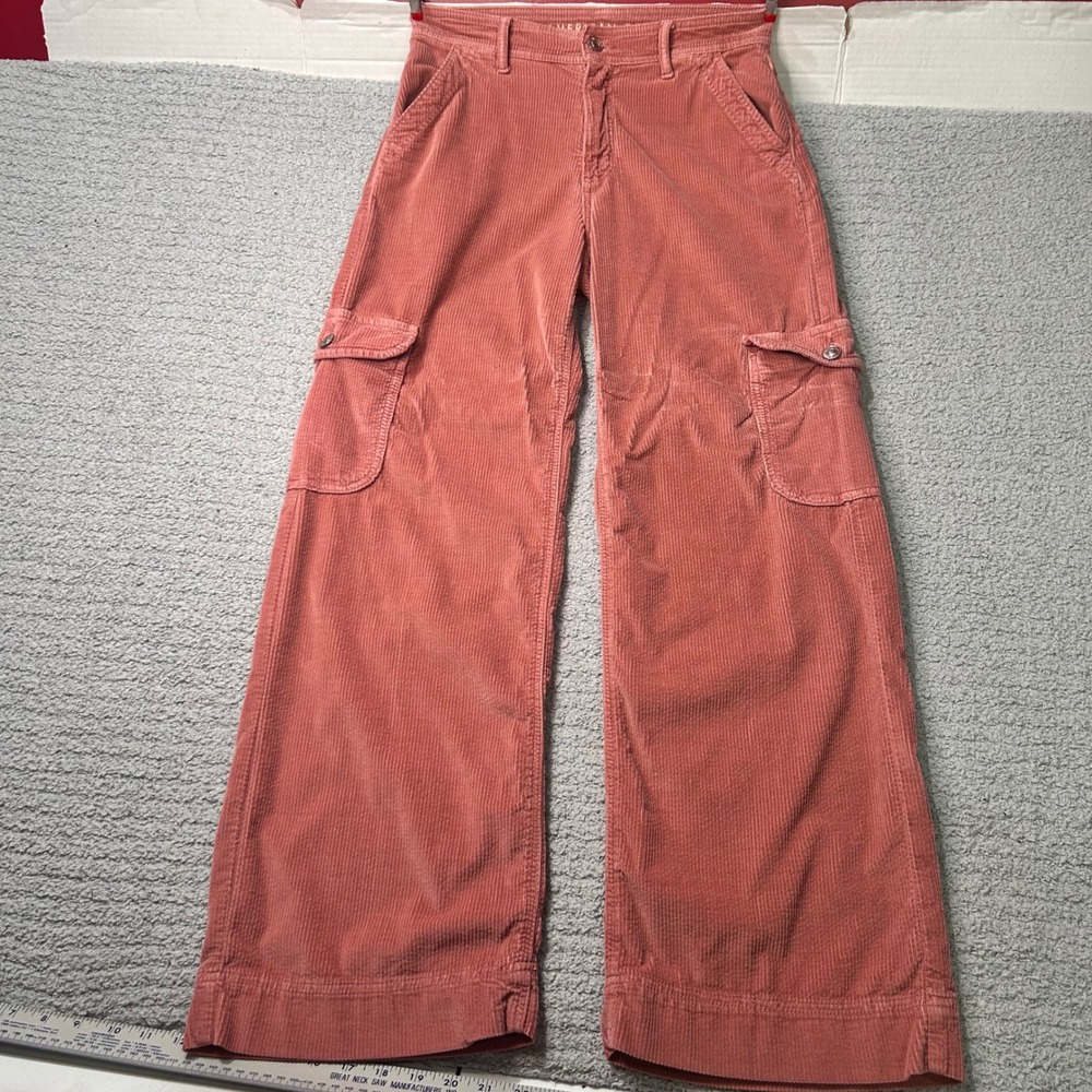 American Eagle Cargo Pants Baggy Wide Leg 0 Short Pink Corduroy Y2K Streetwear